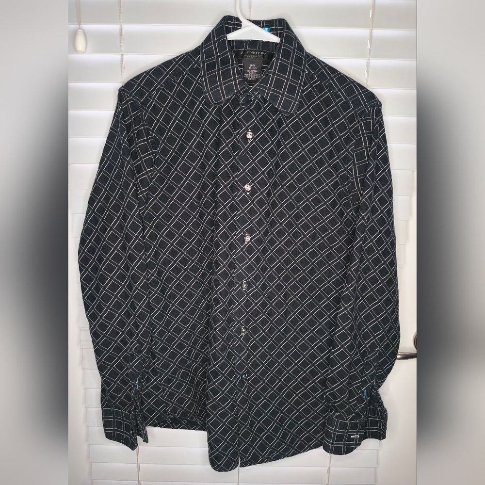 J.Ferrar Men's Shirt Size M Black Long Sleeve Modern Fit 100% Cotton Button Up